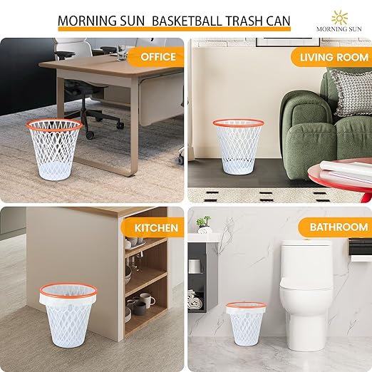 MORNING SUN 4 PCS Trash CanWastebasketGarbage Bin 4.5 GallonBasketball HoopBasketball Trash Can for Boys Room DecorBasketball HoopGarbage Can for OfficeBedroomGymSport Party