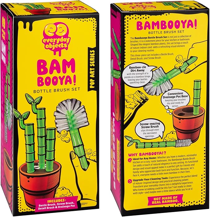 Every Day Objects Bambooya! – Bottle Brush Cleaning Set (3-Pack) | Bamboo-Handled Brushes for Bottles Mugs &amp Glassware