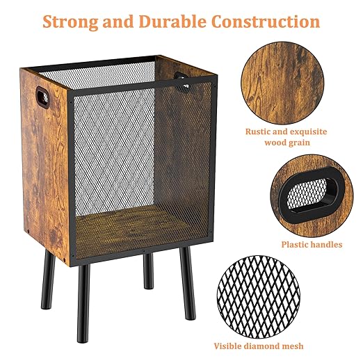 4.5 Gallon Office Trash Can for Near Desk Wood Bedroom Trashcan Rectangular Wastebasket with Mesh - Handles - Leg Small Garbage Can Trash Bin for Office Bedroom Living Room Bathroom Dorm