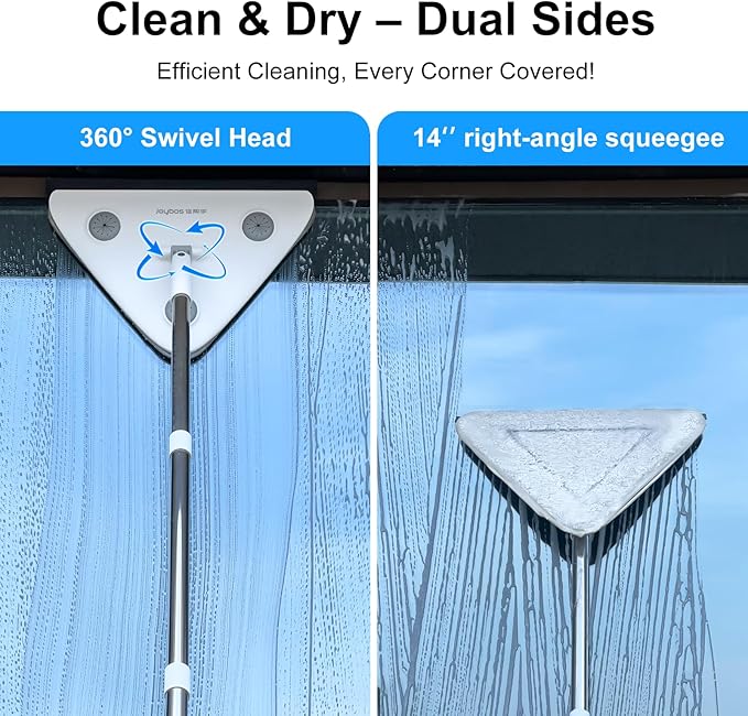 CTIME 78'' 3 in1 Professional Window Squeegee &amp Wall Mop : Window Cleaning Kit with 360° Rotating Triangular Head &amp Universal Cloth Slots (Includes 3 Reusable Pads)