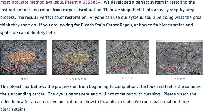 BLEACHSTAIN® Homeowner’s Carpet Spot Dye Kit™ | Restores Carpet Color | Repair Discoloration from Bleach Stains Acne medications or Chemical Marks and Spots