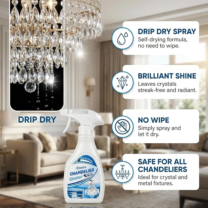 Chandelier Cleaner Drip Dry Spray No Wipe Formula for Crystal Chandeliers Streak-Free Spray-On Cleaner for Glass &amp Decorative Lighting Fixtures Surface-Friendly on Crystal 10.14 oz