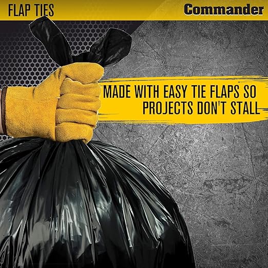 Commander 42 Gallon 4 MIL Black Heavy Duty Trash Bags - 33'' x 45'' - Pack of 32 - for Home Kitchen Lawn Outdoor Construction &amp Contractor'