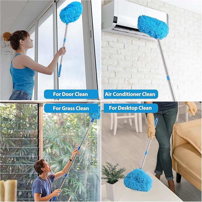Ceiling Fan Cleaner Duster - Reusable Duster with Extendable Pole Flexible Cleaning Tool for Ceiling Fans Furniture Baseboards Blinds Corners and Cobweb Removal in Home Dorm Office