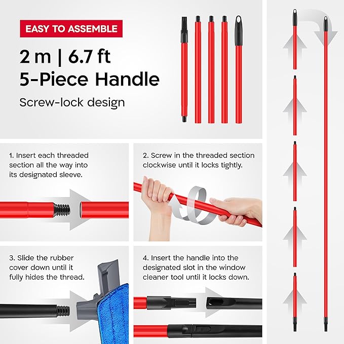 Tyroler Professional Window Squeegee for Home 12-80 Long Squeegee for Window Cleaning 2-in-1 Window Cleaning Squeegee Kit Indoor &amp Outdoor Window Cleaner Tool for High Windows &amp Glass