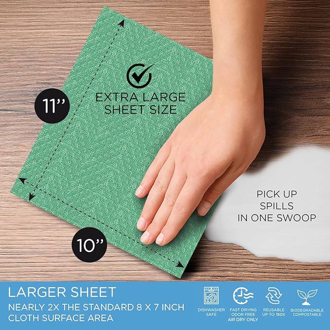 LOLA Swedish Dishcloths for Kitchen XL 36 3x12 Sheet Rolls Biodegradable Compostable Reusable Paper Towel Cleaning Cloths 11 x 10 No Odor Washing Dishes Ultra Absorbent Cellulose Sponge Towel