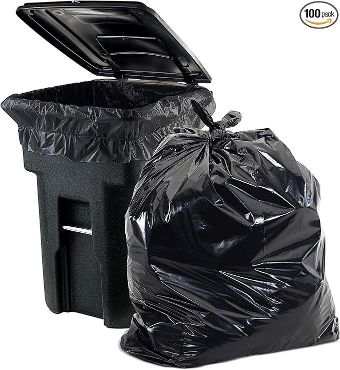APQ Outdoor Trash Bags Large 38 x 58 Pack of 100 Black Trash Can Liners Thin 1.5 Mil Polyethylene Big Garbage Bags Unscented Leakproof Waste Basket Bags 60 Gallons Kitchen Waste Basket Liner