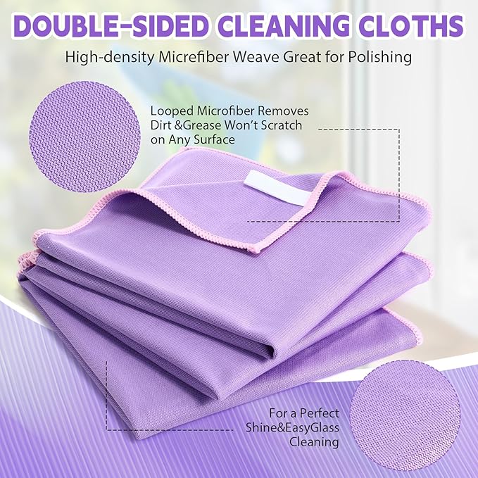Maxcheck 24 Pack Magic Cleaning Cloth 16 x 16 Inch Microfiber Glass Cleaning Cloths Reusable Lint Free Microfiber Towels for Kitchen Dish Windows Mirror Glass Car(Purple)