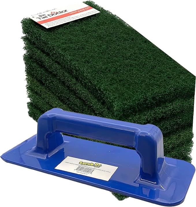 Scrub Doctor 6-Pack of 10 x 4.5 x 1 in. Large Green Scrub Pads and Scrub Pad Holder Scrub-HLD-L-GRN-6 Heavy-Duty Scrubbing Pads for Boat and Automotive Surfaces Dishes Kitchens and Paint Scuffing