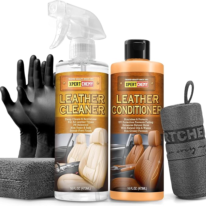 Leather Cleaner and Conditioner Kit Leather Care for Car Seats Furniture Couches Boots Bags &amp More Safe for Any Color 2 x 16oz