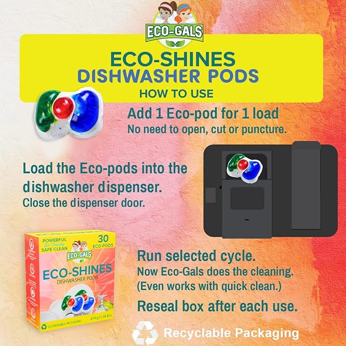 Eco-Spinz Disposal Cleaner and Deodorizer for Kitchen Drains and Sinks Plus Eco-Shines Dishwasher Detergent 3 in 1 Power of Liquid Powder and Gel for Brighter Cleaner Dishes