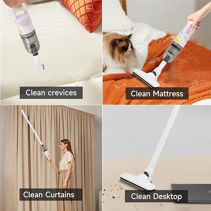 Handheld Vacuum CleanerUltra-Lightweight Mini Portable Vacuums for Home 6 in 1 Stick Vac Cleaners for CarPet Hair(Green Cordless)