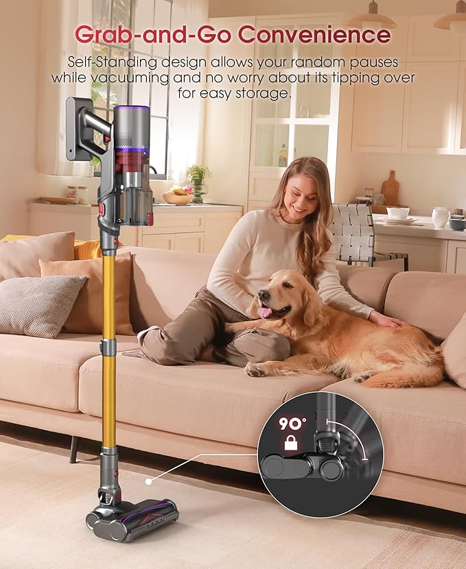 UNINELL HOME Cordless Vacuum Cleaner 50000Pa 580W 70Mins Vacuum Cleaners for HomeAnti-Tangle Stick Vacuum Self-Standing Handheld Vacuum Rechargeable for Pet Hair/Carpet/FloorLED Display