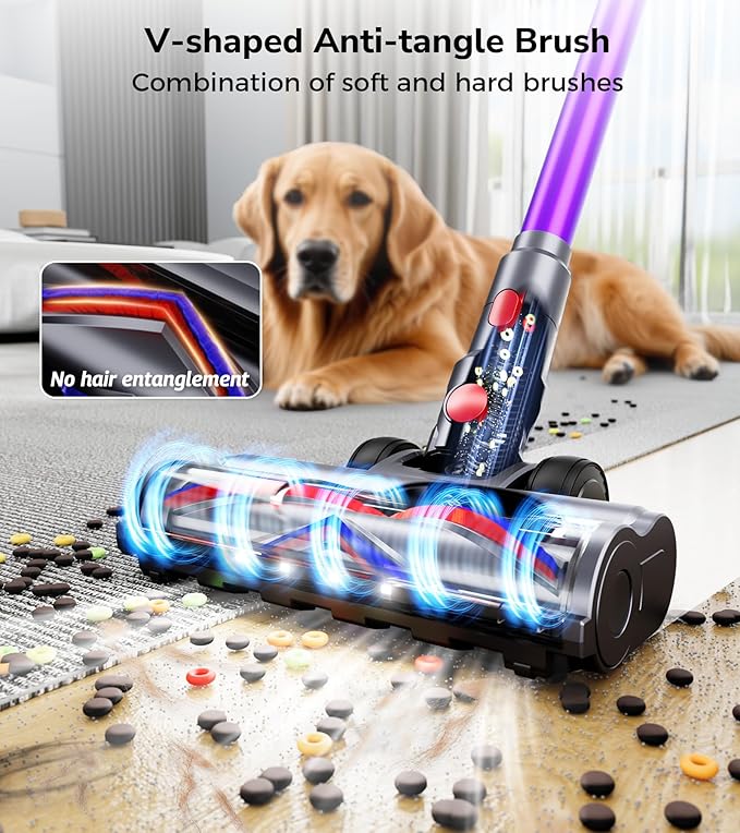 Cordless Vacuum Cleaner 600W 50Kpa 70 Mins Vacuum Cleaners for Home Self-Standing Stick Vacuum with Touch Screen Wall Dock Anti-Tangle Rechargeable Vacuum for Pet Hair Carpet Hardwood Floor