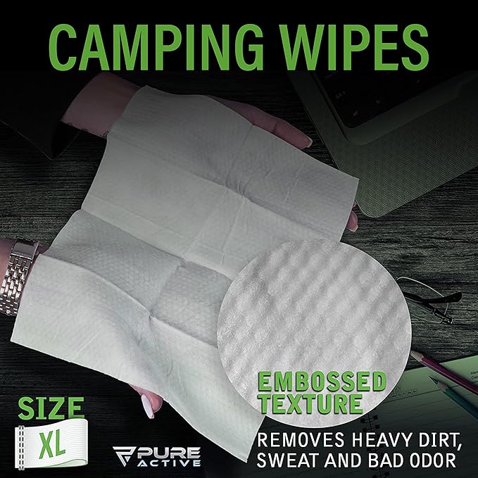 Body Wipes for Camping 50 XXL Camping Wipes 12''x 12'' Shower Body Wipes for Camping Body and Face Wipes Biodegradable Personal Hygiene Body Cleansing Wipes for Women Men Kids Elderly Travel