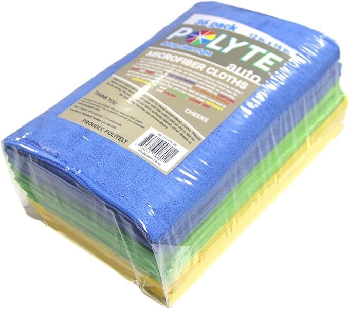 POLYTE Microfiber Cleaning Cloth 12 x 16 in Blue Green Yellow 24 Pack
