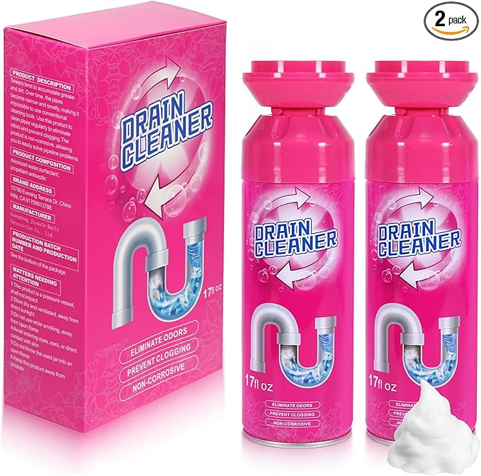 Foaming Drain Cleaner Sink Cleaner and Deodorizer Drain Clog Remover for Kitchen Sinks Tubs Shower Drains (2 Pcs)
