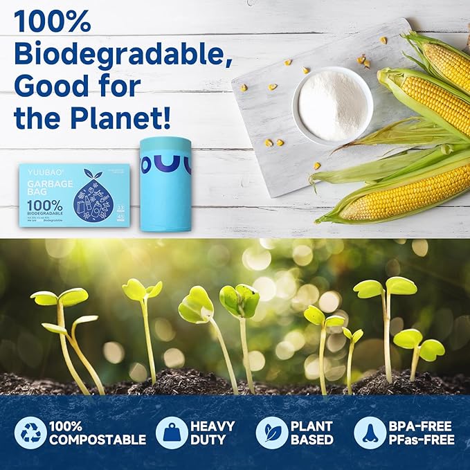 100% Home CompostableTall Kitchen Garbage Bag 13 Gallon Size Thickened 13 gallon Trash Bag Break Resistant Drawstring Closure Continuous Odor Control Blue Lavender Odor 90 bags