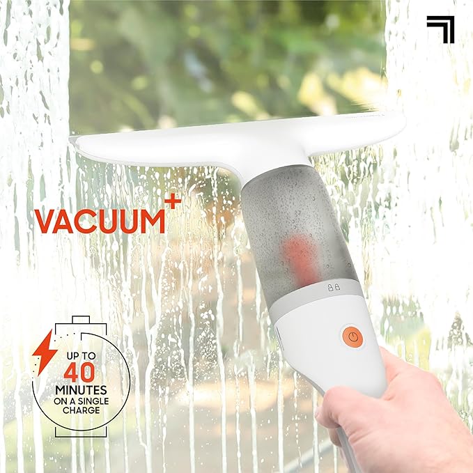 Sharper Image® 2-in-1 Window Vacuum Cleaner Kit – Cordless Squeegee Spray Bottle 11 Blade 2 Washable Microfiber Pads| Cleaning Supplies Tool Set| Glass Mirrors Shower Windows Car Windshield