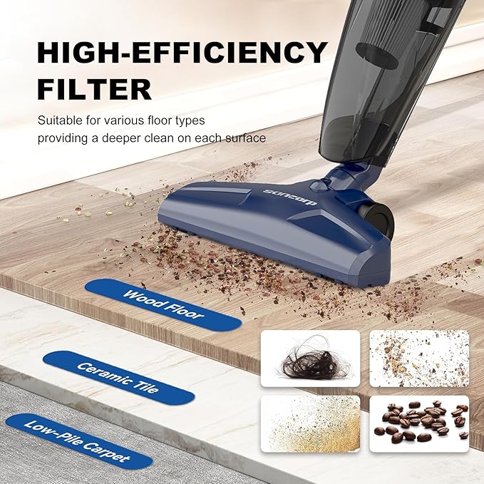 Corded Stick Vacuum for Pet Hair &amp Hard Floors - Lightweight 3-in-1 Handheld with 180°Left-Right Steering 14KPA Powerful Suction on Low-Pile Carpet HEPA Filter 16.4ft Cord 0.7L Capacity (VA00