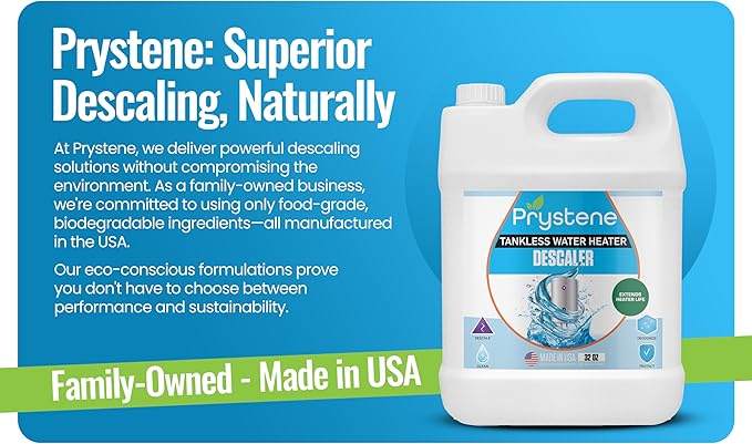 Tankless Water Heater Descaler Solution (32 Fluid Ounces) - Professional-Grade Descaler/Cleaner Restores Heating Efficiency. Easy to Use Food Grade Ingredients Biodegradable Made in USA.
