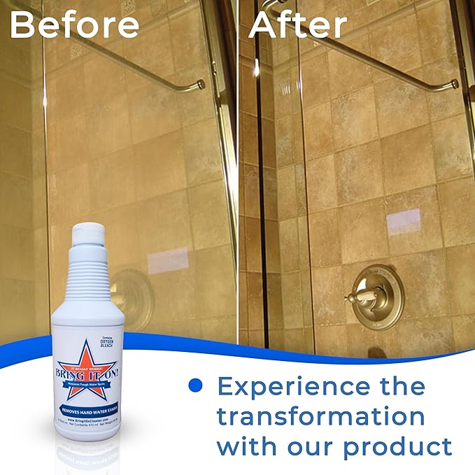 BRING IT ON! CLEANER 2 Pack 32 Oz Hard Water Stain Remover for Glass Shower Door Cleaner Soap Scum &amp Limescale Remover for Tile Grout Bathroom &amp Sink