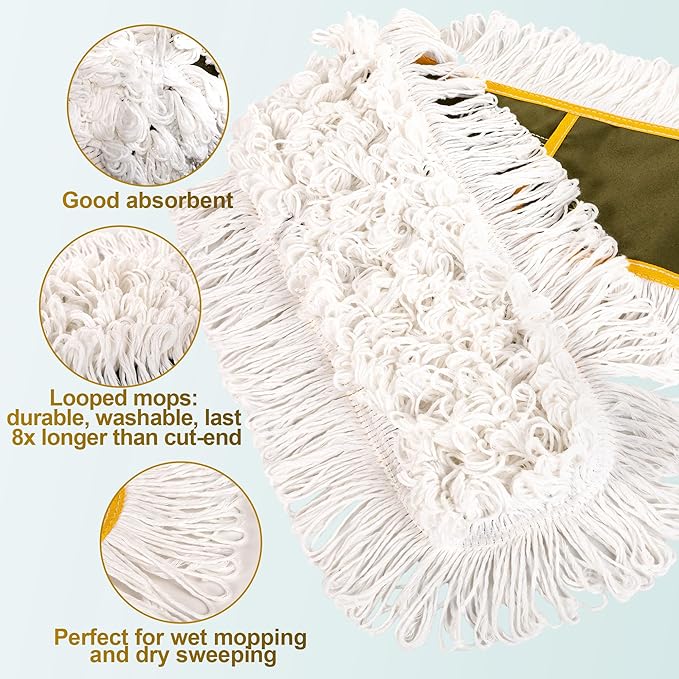 4-Pack 36'' Universal Microfiber and Cotton Mop Pads – Loop End - Easy Zipper - Compatible with Industrial Dust Mops – Reusable Replacement Heads for Commercial Floor Cleaning &amp Janitorial Supplie