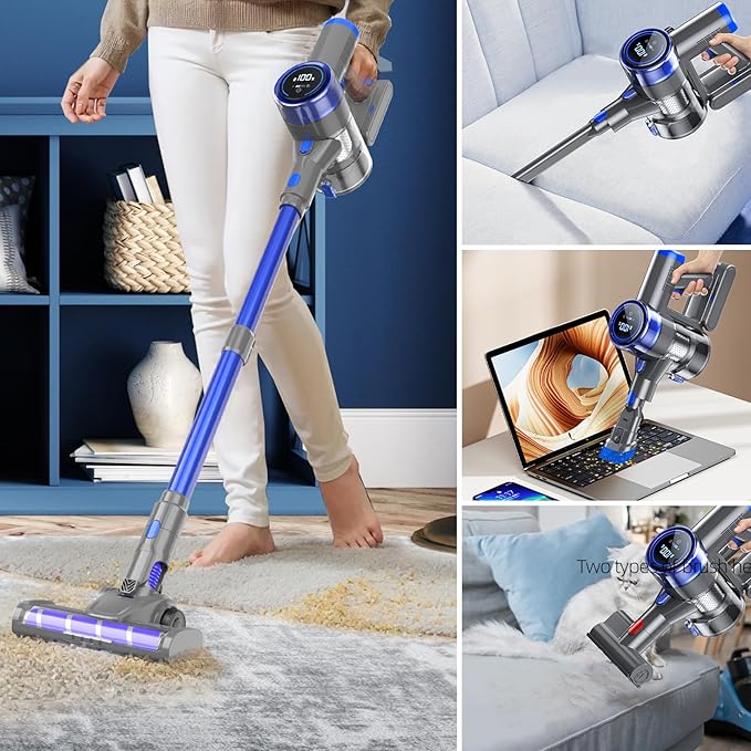 Cordless Vacuum Cleaner 8-in-1 Strong Power Suction Stick Vacuum Cleaners with 2200 mAh Detachable Battery Lightweight Self-Standing 45 Mins Runtime for Home Low-Pile Carpet Pet Hair