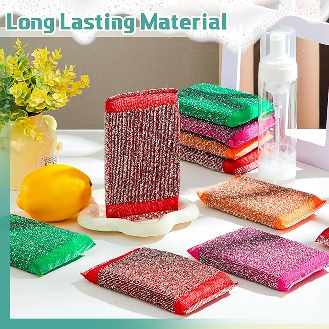 Thyle 24 Pack Steel Scrub Sponges for Dishes Non Scratch Scouring Multi Use Metal Scrubber Heavy Duty Dish Wash Kitchen Sponge for Pot Dish Washing Hard Surface Cleaning (Vibrant Color)