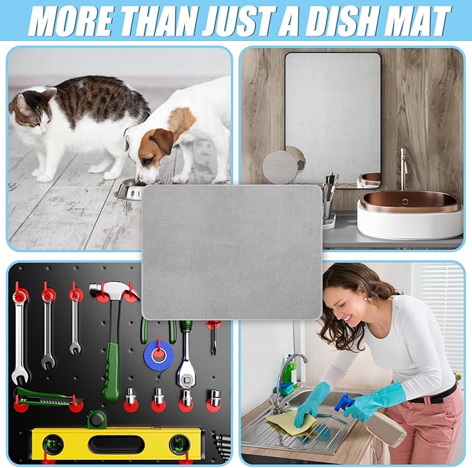 Hushee 2 Pack Extra Large Dish Drying Mat Microfiber Absorbent Dish Drying Pad Large Size Dishes Drainer Mats for Countertop Sink Refrigerator or Dryer (30 x 24 InchGray)