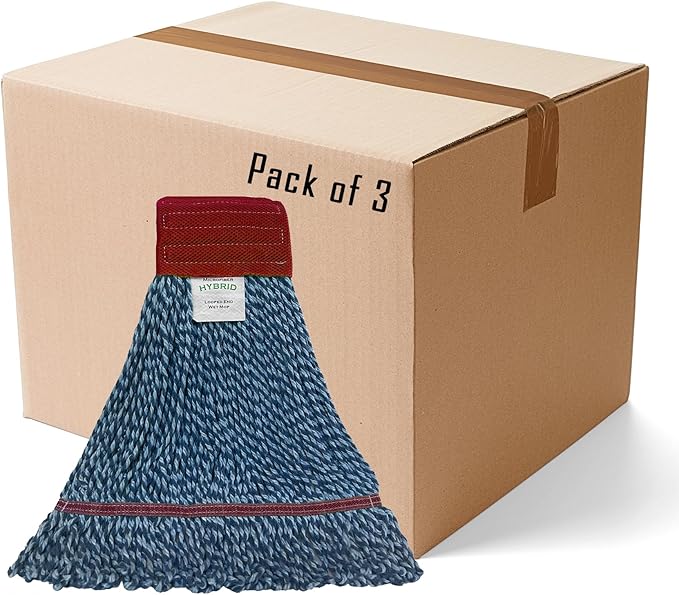 Hybrid Microfiber String Wet Mop - Large with Scrubbing Mesh Headband - 3 Pack