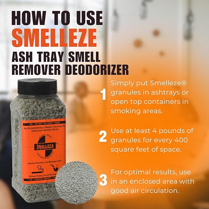 SMELLEZE Natural Ash Tray Smell Remover Deodorizer: 2 lb. Granules Rid Unwanted Air Odors