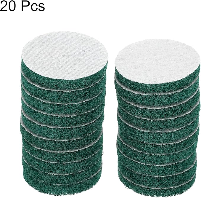 HARFINGTON 20pcs Scrubber Scouring Pads 180 Grits 4 Inch Drill Power Brush Hoop and Loop Surface Conditioning Disc Drill Scuffing Disc Scrub Pads for Home Kitchen Cleaning Green