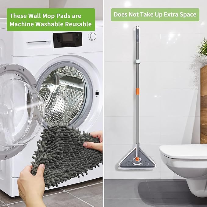 Long Handle Wall Mop 85 Inch Wall Cleaner Ceiling Duster Extension Pole 39 to 85 360° Rotatable Baseboard Wall Window Duster Dry Dust /Wet Wash Cleaning Tool with 6 Replacement Chenille Pads