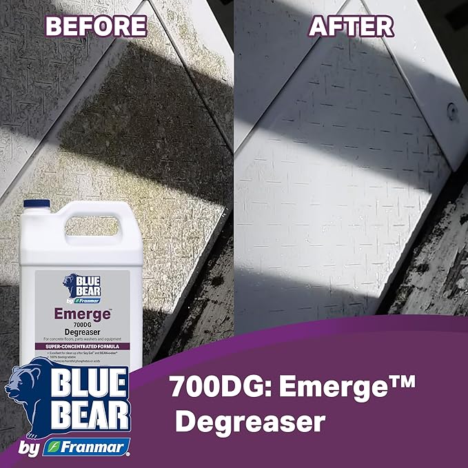 BLUE BEAR 700DG: Emerge Degreaser – Low-Odor Biodegradable Cleaner Removes Oil Grease Dirt &amp Grime from Concrete Tile Wood Stone &amp Tools – Safe for Heavy-Duty &amp Everyday Cleaning – 1
