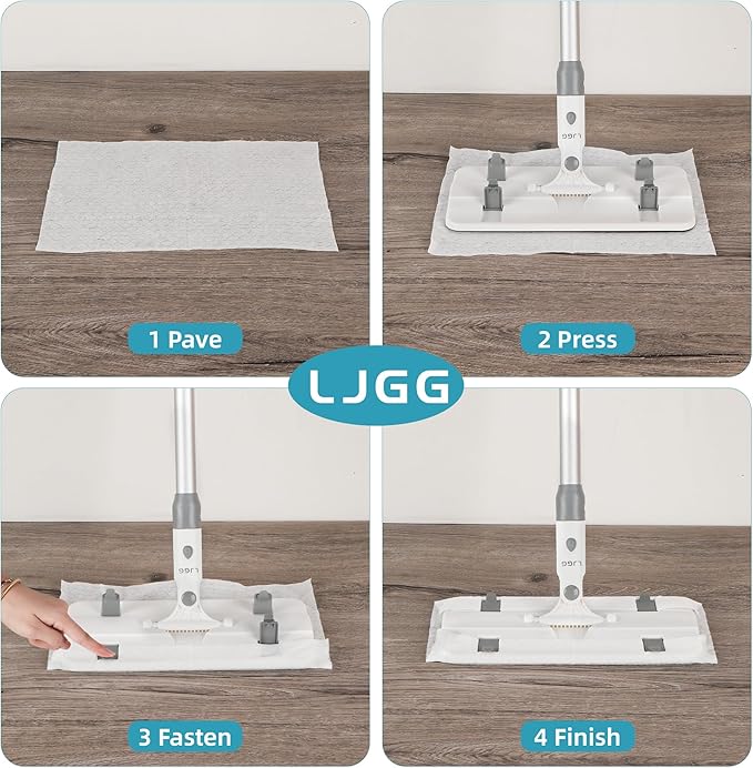 Disposable Pad Flat Mop for Floor Cleaning 15.7 in (40 cm) Aluminum Base 52 in Aluminum Handle Includes 20 Dry Pads + 20 Wet Pads Hands-Free Easy Clean – LJGG (Gray/White)
