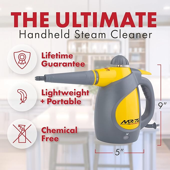 Vapamore MR-75 Amico Handheld Steam Cleaner Professional-Grade Italian-Designed Chemical-Free Portable Steam Cleaner for Pet Accidents Floors Tile Grout Auto Jewelry &amp More