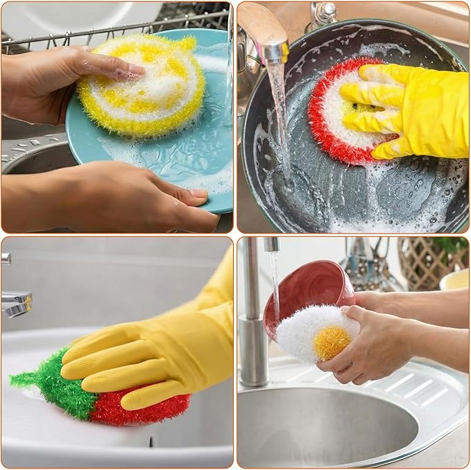 Mifoci 16 Pcs Fruit Dish Scrubber Non Scratch Dish Washing Scrubbers Double Layered Dishes Washing Sponges Reusable Household Cleaning Kitchen Tools for Dishwashing Dishes Cookware Tubs Sinks