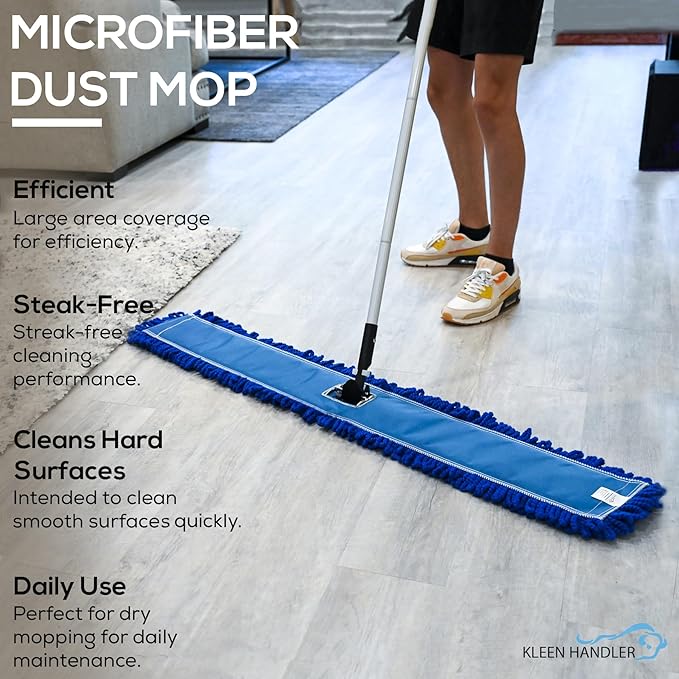 Kleen Handler 48 inch Microfiber Dust Mop | Extra Large Washable Commercial Mop Head Replacement Pack of 3