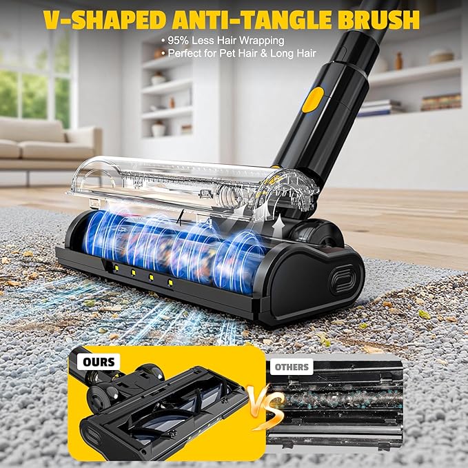LIVOWALNY Cordless Vacuum Cleaner Compatible with DeWalt 20V Battery 350W Brushless 40kPa Suction 0.8L Dual Dust Cup LED Floor Brush &amp 180° Flex Wand for Hardwood &amp Carpet (Battery Not Incl