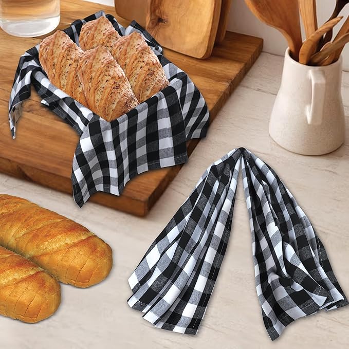Urban Villa Kitchen Towels 100% Cotton Dish Towels for Kitchen (Set of 6) 20”x30” Dish Cloths Highly Absorbent Kitchen Linen Set with Hanging Loop Perfect for Drying Dishes Cleaning – Black White
