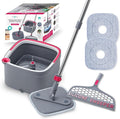 True &amp Tidy True Clean Spin Mop &amp Bucket System – Dual Compartment Design for Clean &amp Dirty Water 360° Swivel Mop Head Built-in Scrubbing Brush Stainless Steel Handle &amp 2 Reusable M