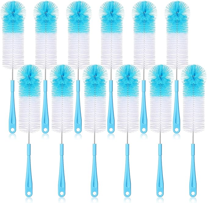 12 Pcs Long Bottle Cleaning Brush Stainless Steel Handle Water Scrubbing 15.2 Inch Cleaning Brush Set for Washing Narrow Neck Bottles Wine Decanter Flask Beer Brewing Supplies