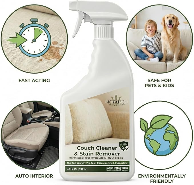 Couch Cleaner and Stain Remover Spray – Professional Strength Multi-Surface Fabric and Upholstery Cleaner – Pet-Safe Non-Toxic Quick-Drying for Couches Sofas &amp Car Interiors.