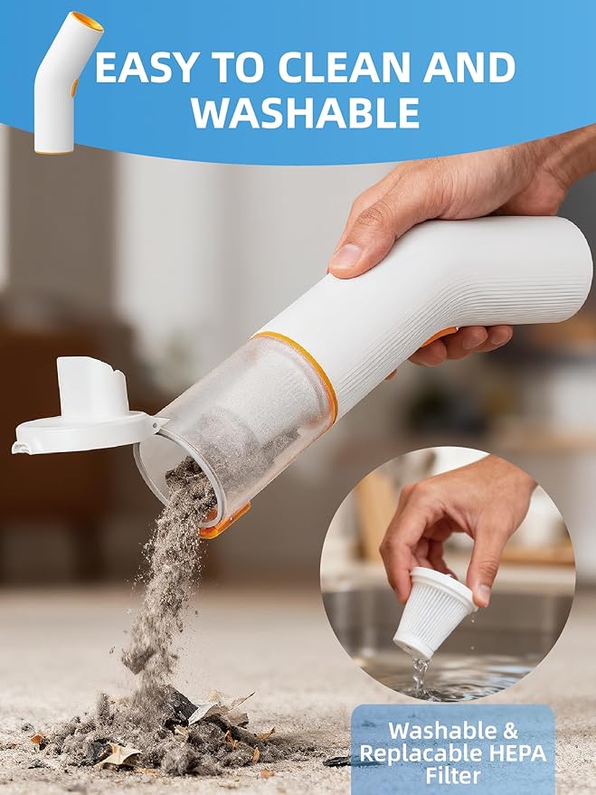 Cordless Car Vacuum 4-in-1 Portable Mini Handheld Vacuum Cleaner with 15000pa Suction Power 2 Suction Modes &amp Multi-Nozzles for Car Home Office Pet White