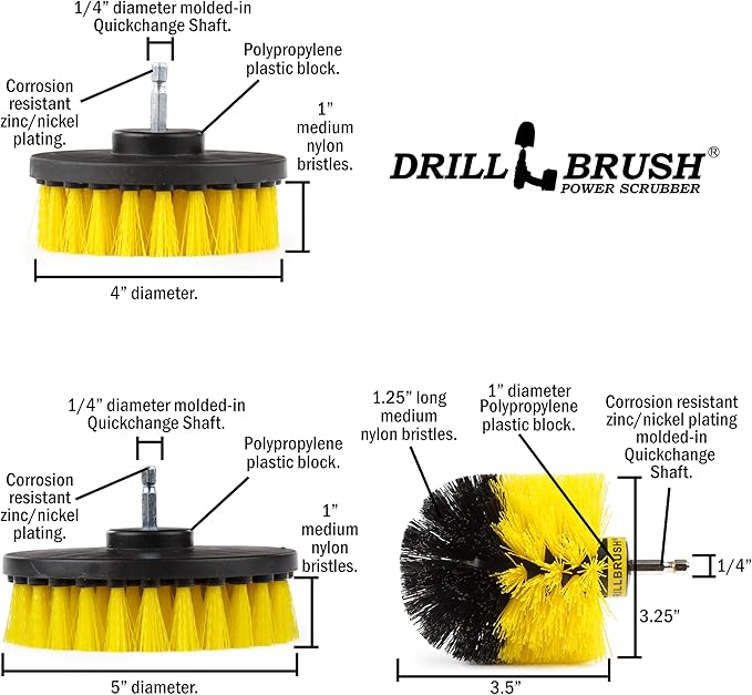 Drill Brush Attachments for Cleaning Shower Bathroom Grout Tile Bathtub Bath Mat Sink Tile Porcelain Fiberglass Cast Iron Flooring – Grout Cleaner Drill Brush Set - Bathroom Accessories Kit