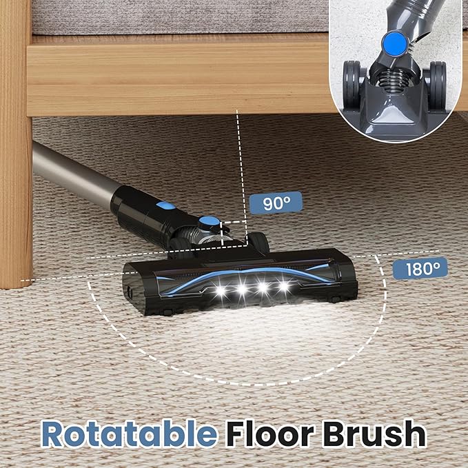 NEWBULIG Cordless Vacuum Cleaner Lightweight Stick Vacuum for Home with Anti-Tangle and LED Lights Powerful Rechargeable Wireless Cleaners for Hardwood Floors Carpet Pet Hair