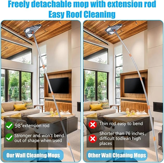 14Pcs Cleaner Mop with Long Hand 360° Rotatable Ceiling Dust Mop Dry Wet Use Triangle Mop Household Cleaning Tools