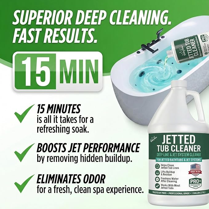 Jetted Tub Cleaner for Bathtub Jets – Deep Cleaning Bathtub Cleaner Formula for Jets &amp Whirlpool Tubs Pro Grade System Flush for Internal Lines and Pipes Made in USA 1 Gallon