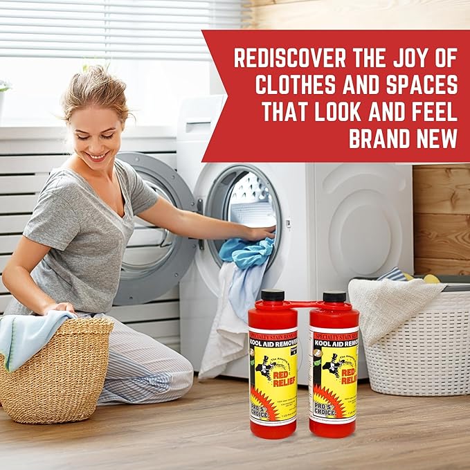 Pro's Choice Red Relief Stain Remover for Clothes Laundry - Stain Removal for Kool Aid &amp Synthetic Food Colors - Fabric Carpet &amp Couch Dye Remover - Red Wine Spot Eraser (2 Pint Set)